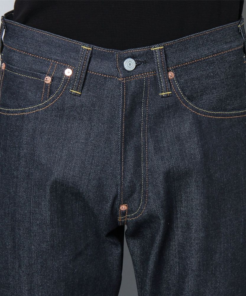 9001赤耳セルビッジワイドデニムパンツ グレーペンキステッチ メンズ