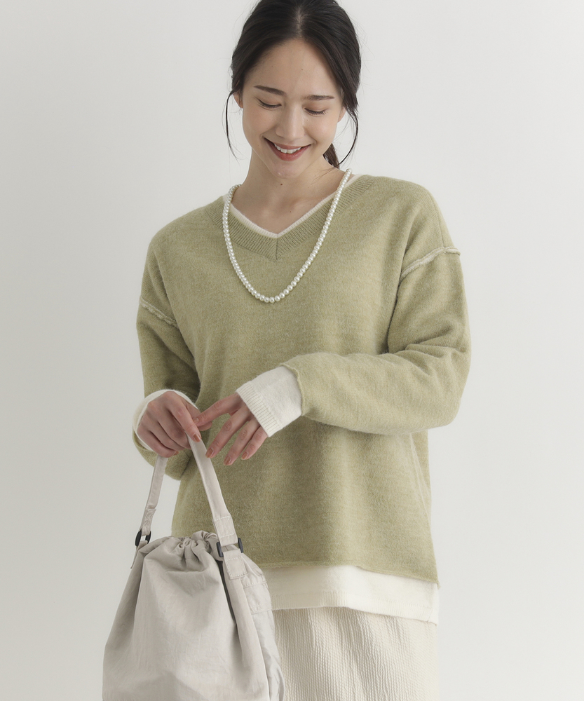 フェイクレイヤードVネックセーター(S ブラウン): トップス｜Right-on