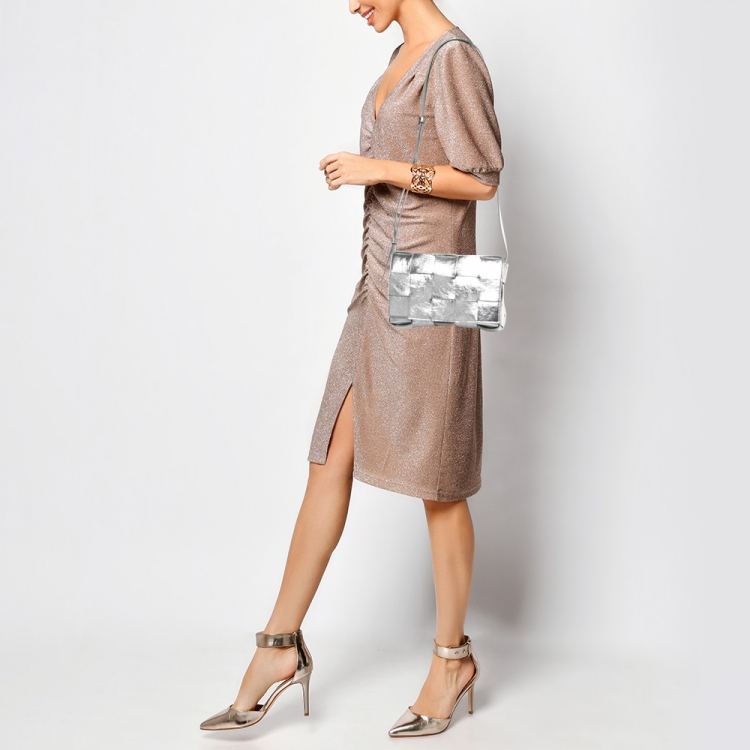Bottega Veneta Metallic Silver Intrecciato Leather Cassette