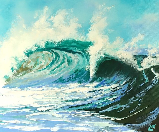 送料無料】ブルガリア ビッグウェーブ油絵 海景アート 海の波の絵 風景