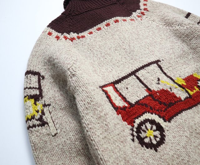 台湾 1960年代 オールドカー 手編みウール カウチンセーター Lightning