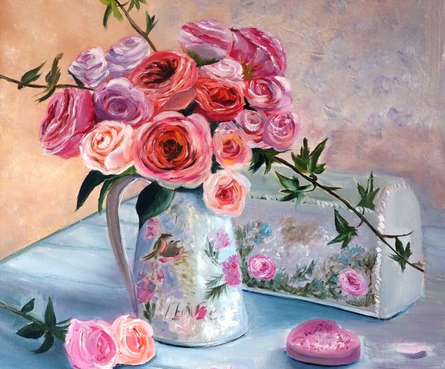 ロシア バラ絵画油花オリジナルアート油畫原作フローラルアートワーク