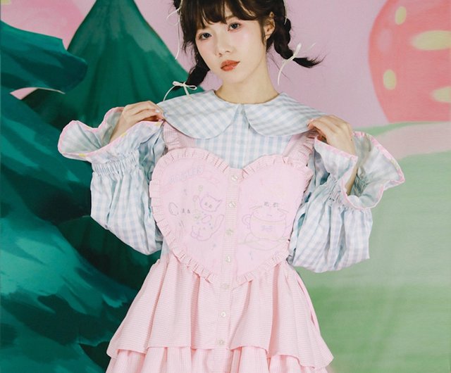 牛稠島 森の秘密 ロリータ重ね着風スウィート ティーポット猫刺繍