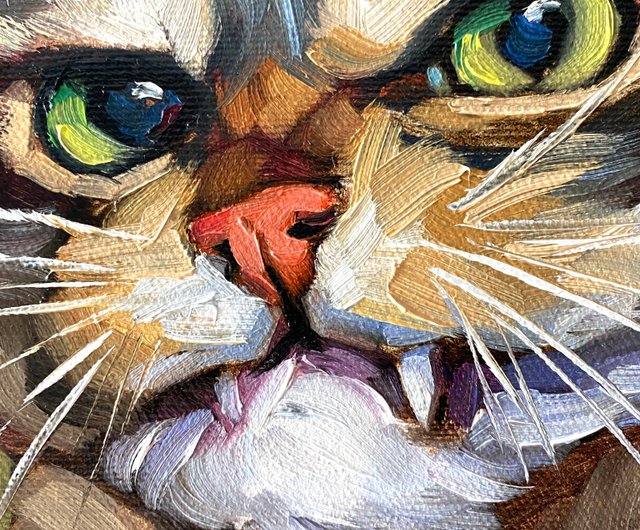 ロシア 猫の肖像画 オリジナルペットアートワーク 油絵キャンバス 6x6