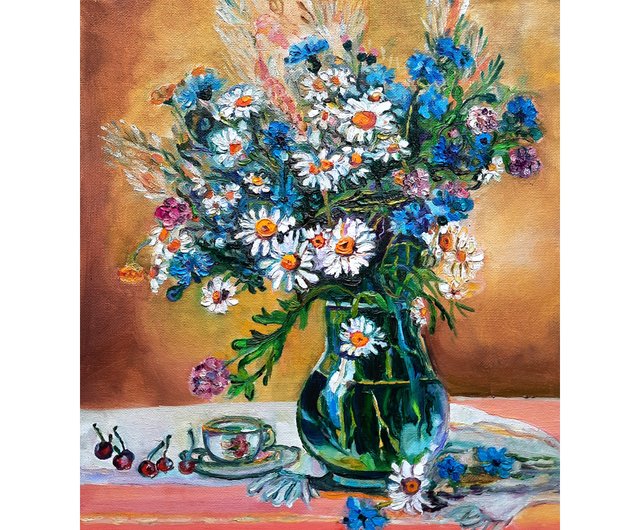 送料無料】ロシア 花瓶の花の絵画オリジナルの油絵アート壁の装飾