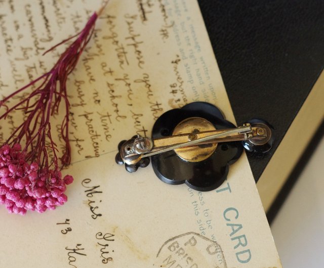 台湾 アンティーク 希少なモーニングジュエリー フランス 黒い花と