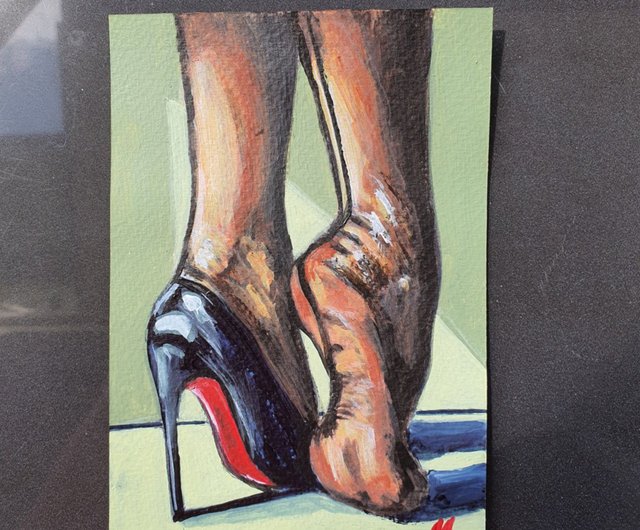 タイ 靴の絵ハイヒールオリジナルアートパンストの縫い目黒
