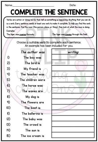 Verbs - Worksheet Pack With Answers by Pink Tulip Teaching Creations