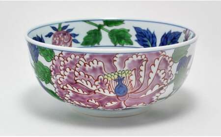 源右衛門窯 染錦紫牡丹絵 麺鉢 有田焼 器 食器 鉢 盛鉢 どんぶり