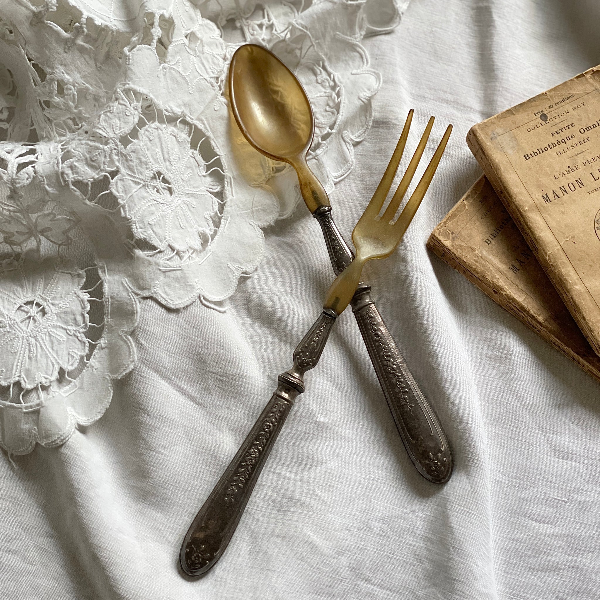 シルバープレート製サービングフォーク＆スプーンセット フランス