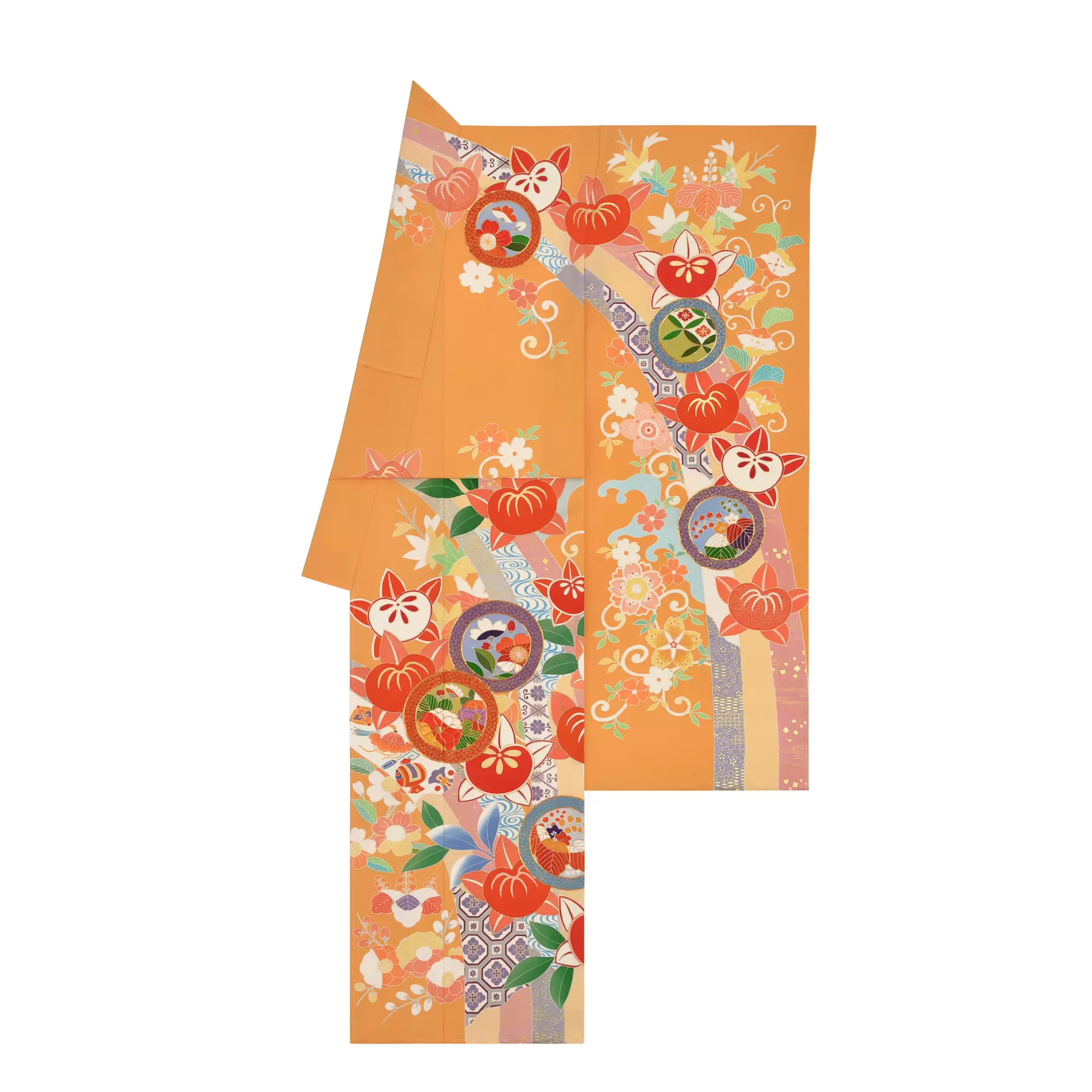千總 - オンラインショップ - / 【振袖】滝取桃山草花華紋｜オレンジ
