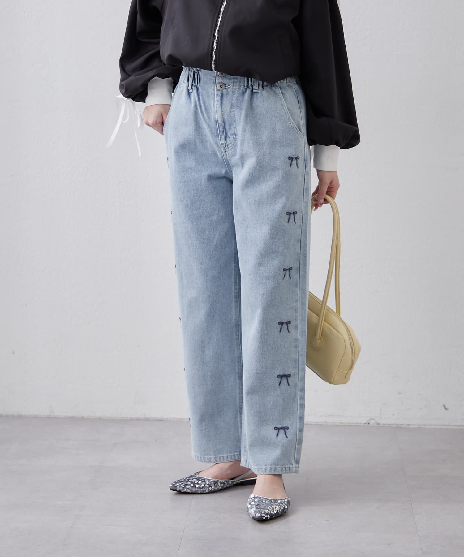 RMAF】脇ハート/リボン刺繍デニム | NICE CLAUP / OLIVE des OLIVE