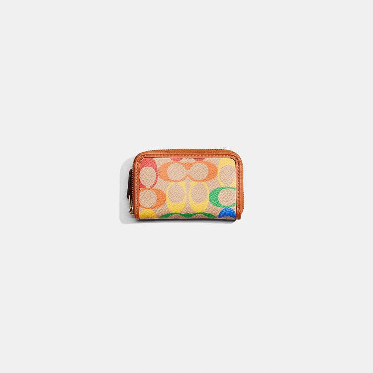 COACH® | Restored Small Zip Around Card Case In Rainbow Signature