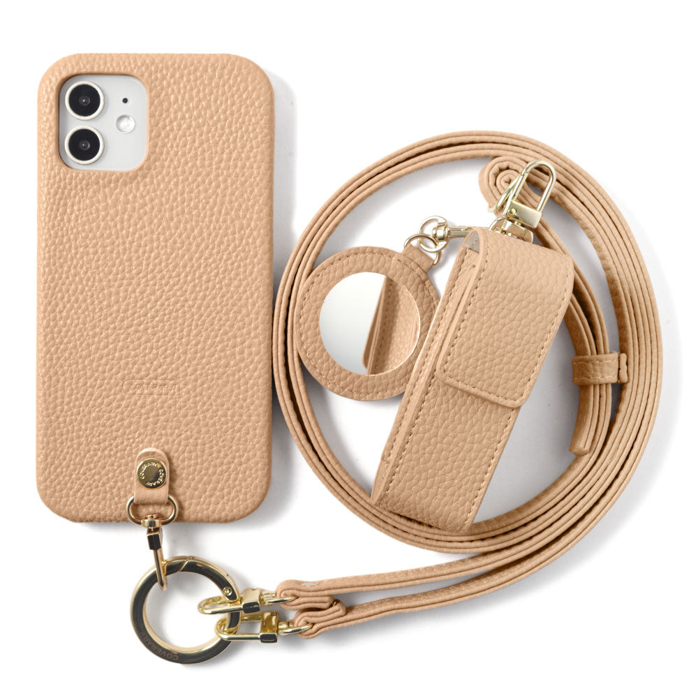 ヴィーガンレザー シボ加工 ショルダーストラップ＆リップケース付き