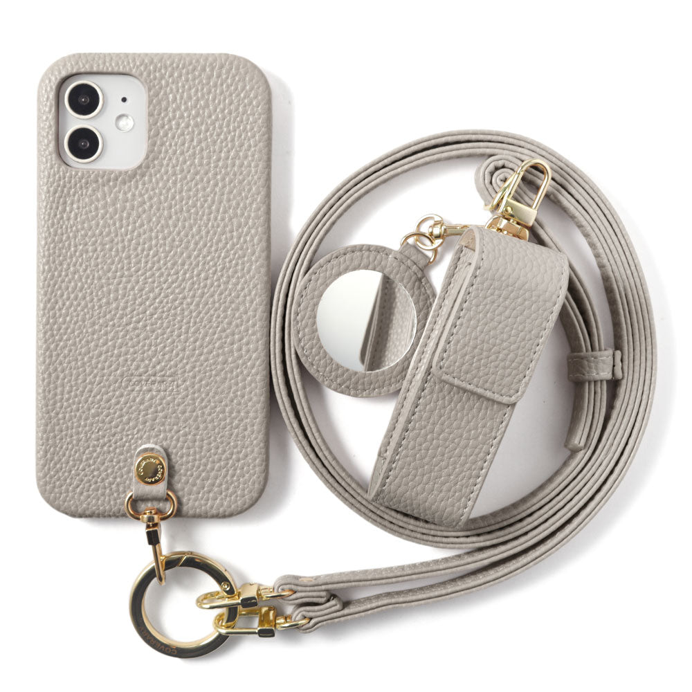 ヴィーガンレザー シボ加工 ショルダーストラップ＆リップケース付き