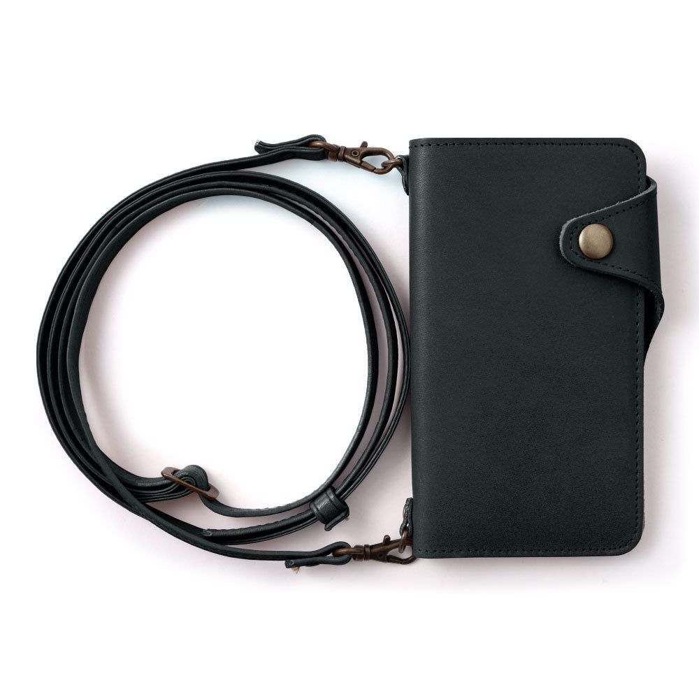 本革 栃木レザー カード収納 ショルダーストラップ付き 手帳型ケース