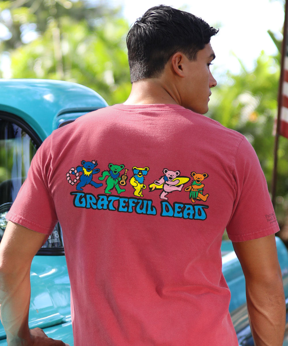 Grateful Dead Hula Bears T-Shirt | Men's Paradise Red Dyed