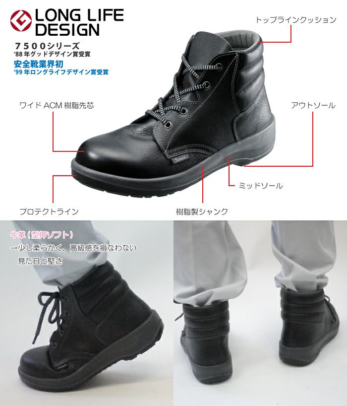 シモン 7522 安全中編上靴 黒 男女兼用 | クロスワーカー ネット本店