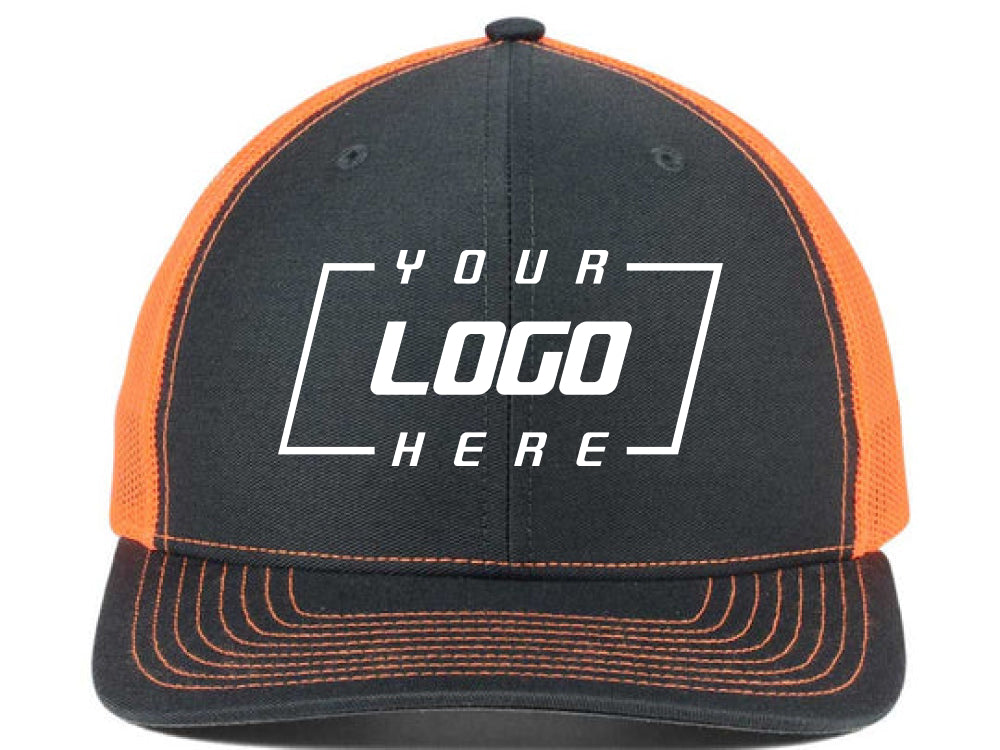 Charcoal/Orange Richardson 112 Trucker Hat - Custom Lids