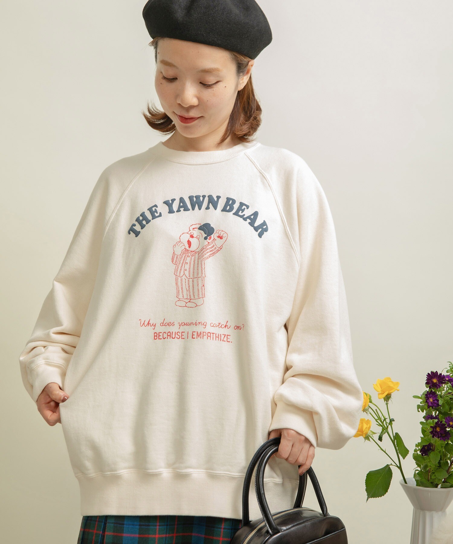 AMBIDEX Store ○30/10裏毛 眠たいくまプリントスウェット(F キナリ