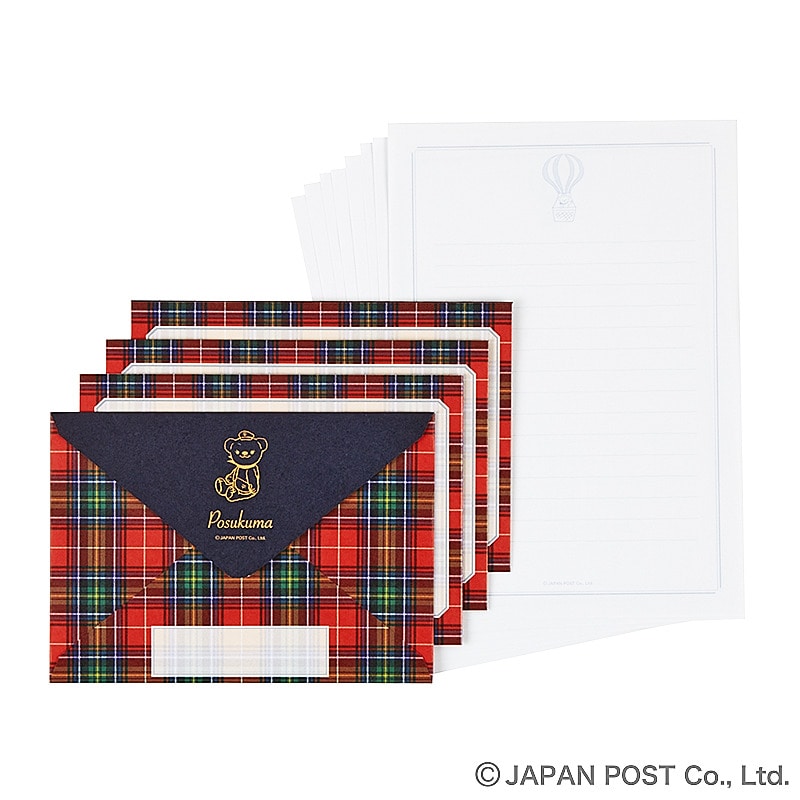 ぽすくまのレターセット（赤タータンチェック）｜郵便局のネットショップ