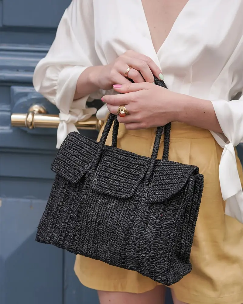 最終価格MAISON N.H ブラックかごバッグラフィア 定価4万弱美品 最終