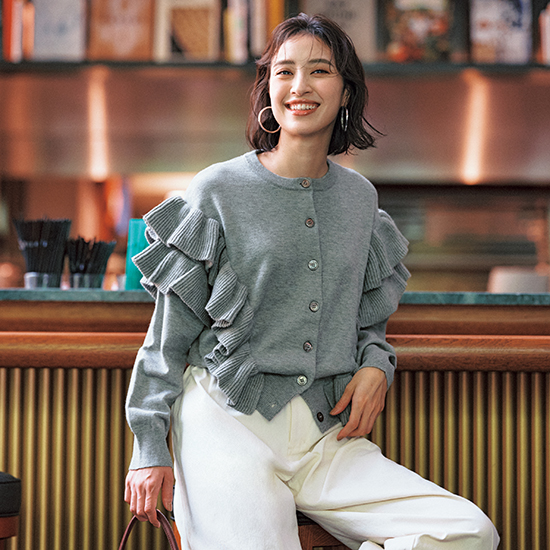 優待価格[THREE SQUARE]ニットフリルカーディガン | KOBUNSHA SELECT