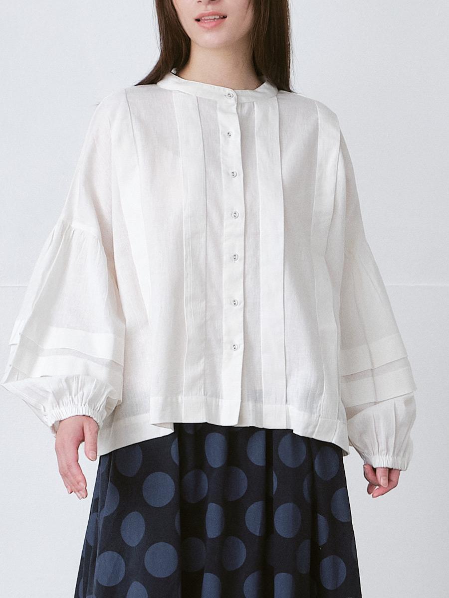 2WAYタックデザインバルーン袖ブラウス 綿麻キャンブリック | palais