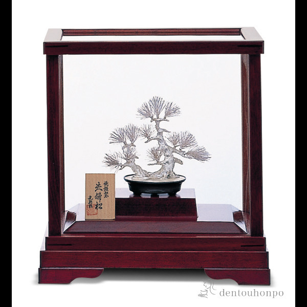 金属製 盆栽風 福松 ガラスケース付き 盆栽 松 9号｜純金製置物/ガラス