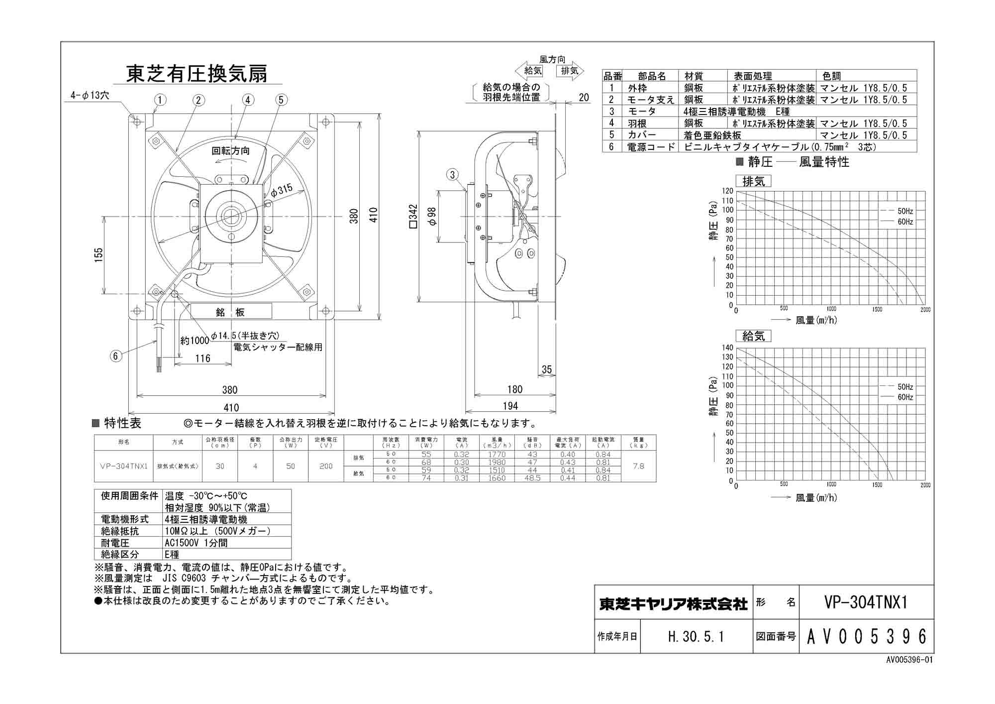 VP-304TNX1 日本キヤリア 業務用・工業用換気扇 産業用換気扇有圧