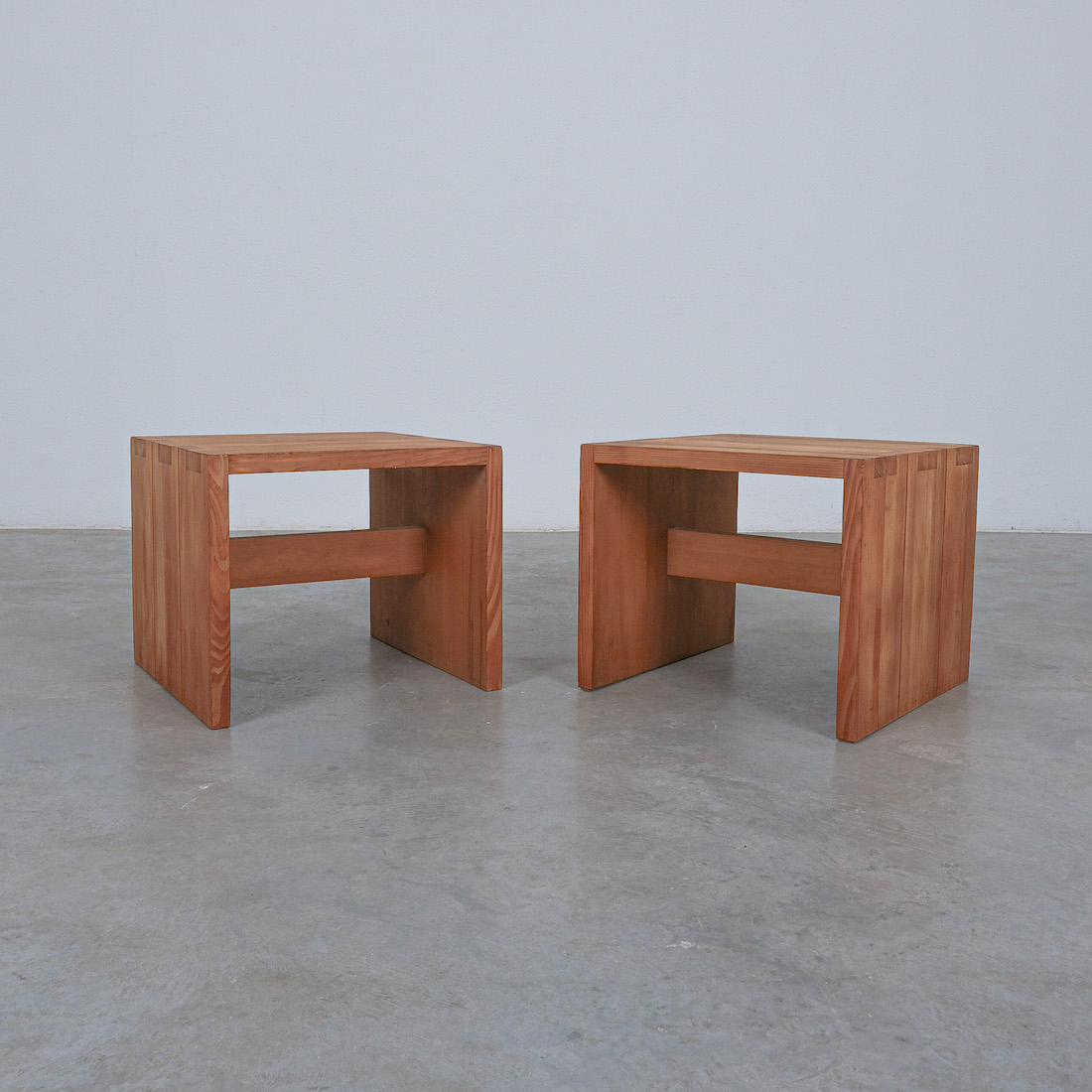 Charlotte Perriand (Style of) Pair of Pine Wood Side Tables, 1960