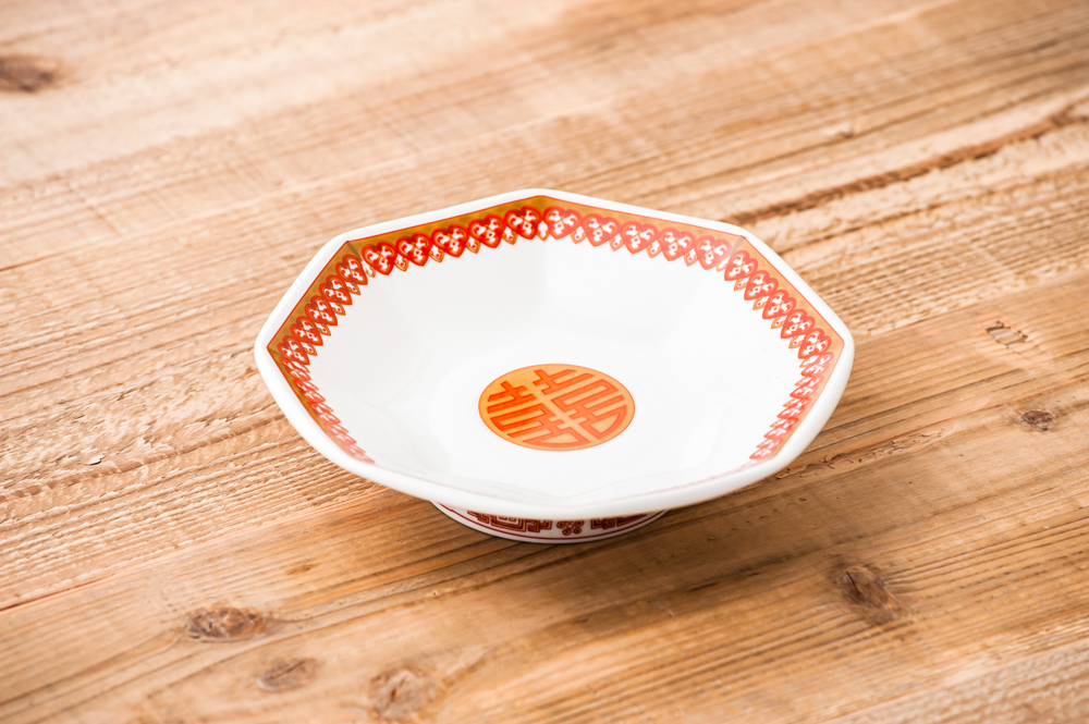 平成伍秀　青とオレンジの花柄八角形皿 美濃焼 雅東苑窯 九谷手 八角小鉢揃 5枚セット 八角皿 黄地花鳥 和食器