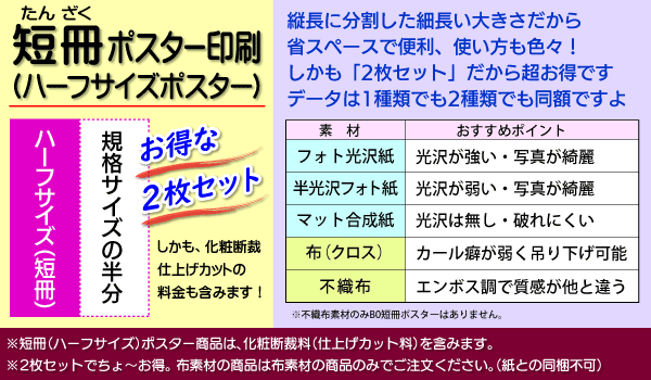 短冊ポスターが2枚組で安い【ディプリーズ】ハーフサイズで高品質