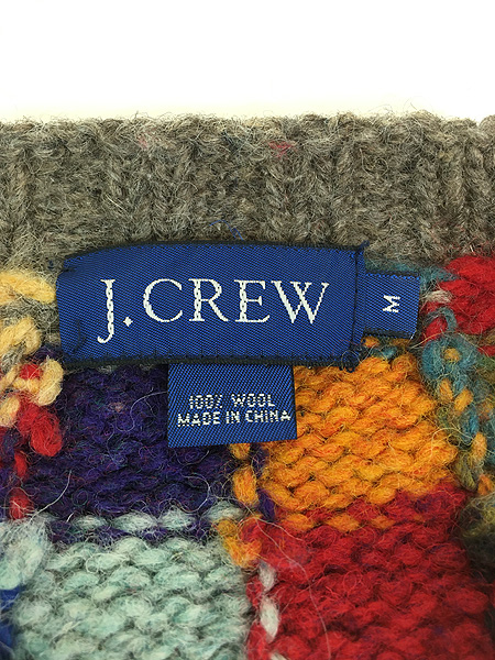 古着 90s J Crew 名作 カラフル パッチワーク ヘビー ウール ニット