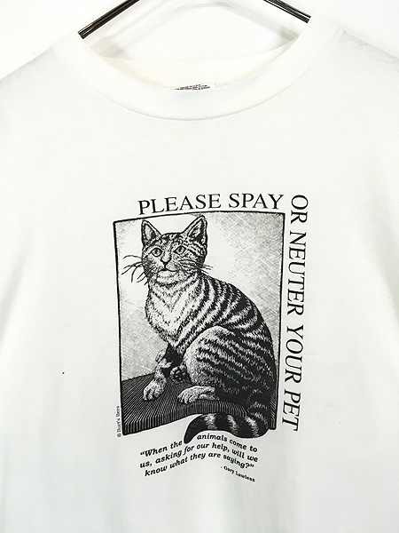 古着 90s USA製 猫 ネコちゃん モノクロ アニマル アート Tシャツ XL