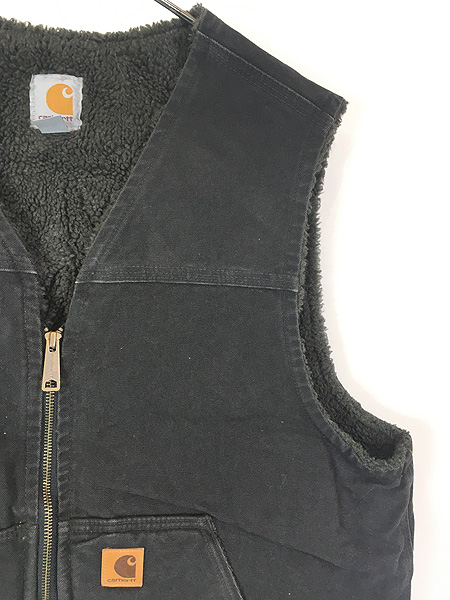古着 Carhartt 裏ボア ブラック ダック Vネック ベスト L 古着 - 古着