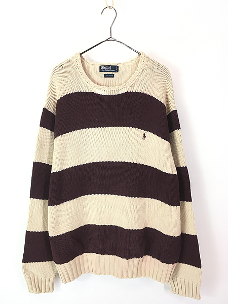 古着 90s Polo Ralph Lauren バーガンディー×アイボリー 太ピッチ