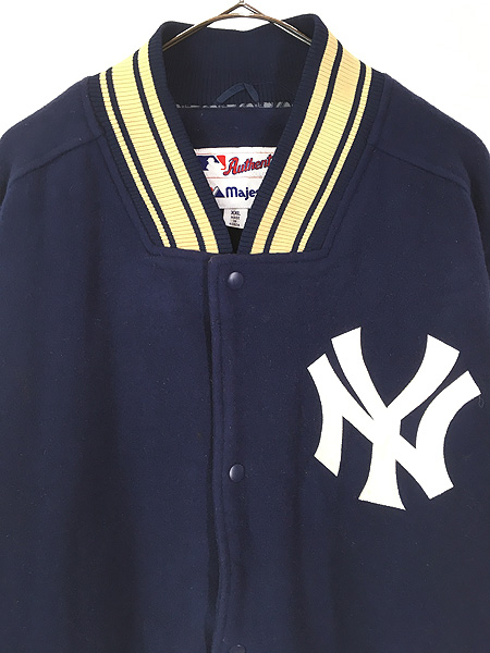 古着 90s MLB NY Yankees ヤンキース パデッド 本革 レザー ウール