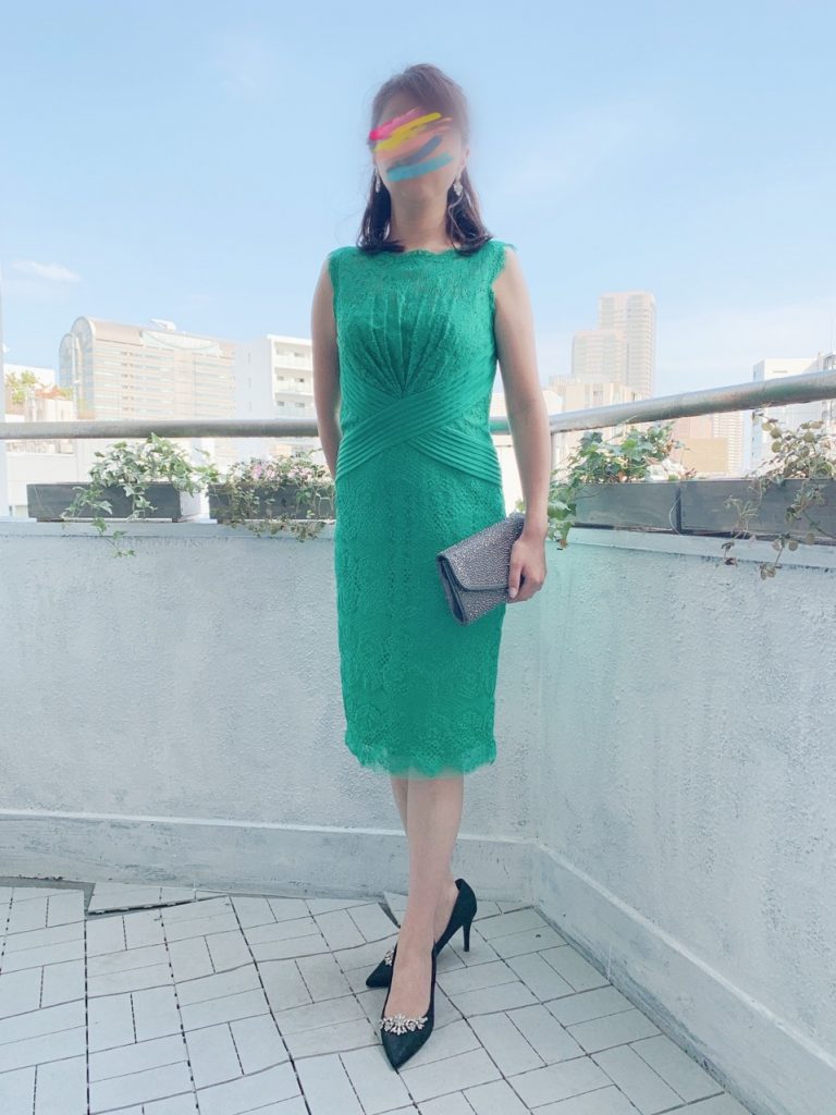 TADASHI SHOJI タダシショージ グリーンレースクロスドレス | 結婚式