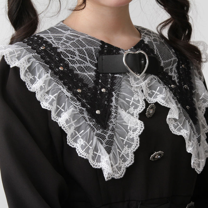 クモレース角襟ベルトレースアップワンピース – レディース