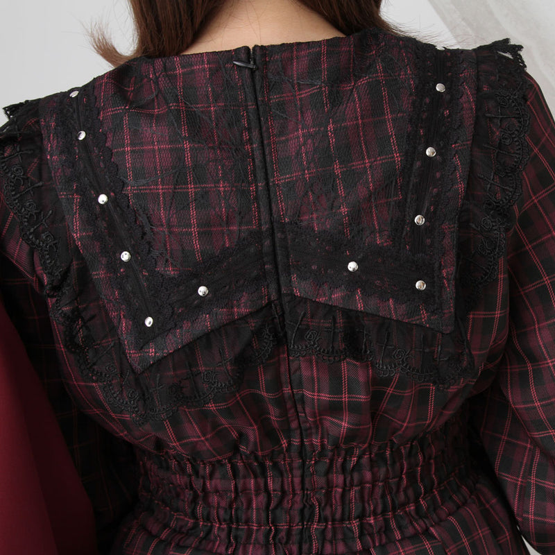 クモレース角襟ベルトレースアップワンピース – レディース