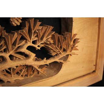 井波彫刻 弘介銘 松の深彫木彫欄間2枚1組 R2562Y｜骨董店 のびる 古