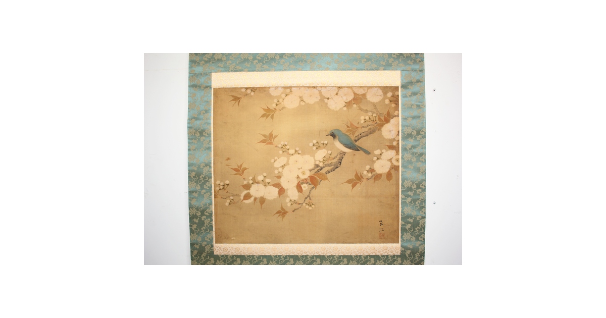 春木南江【桜花鳥】 絹本掛軸 Z190｜骨董店 のびる 古美術 骨董 和風