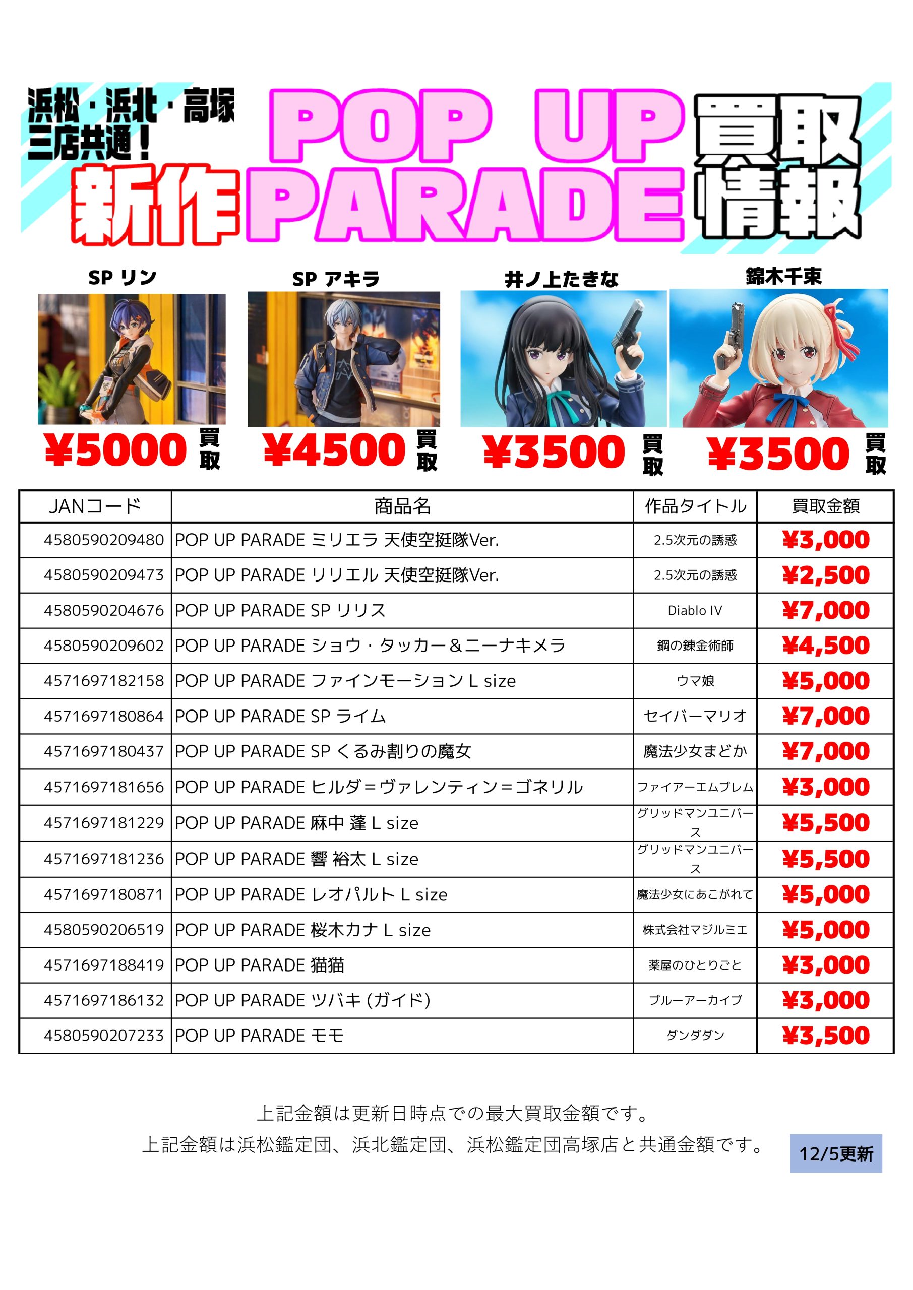 🔥 最新 POP UP PARADE 高価買取リスト（12/5更新） | 浜北鑑定団