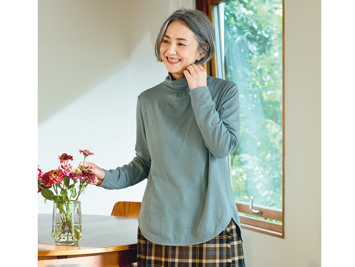 コットンカシミヤ ぬくもりタートルカットソー(03_L 67_グレイッシュ