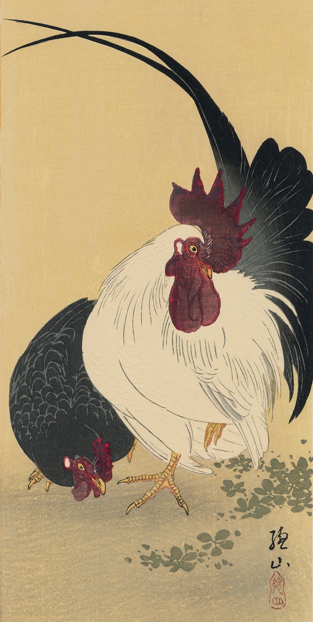 伊藤宗山 総山：酉と鶏ニワトリ (sold) – Egenolf Gallery Japanese Prints