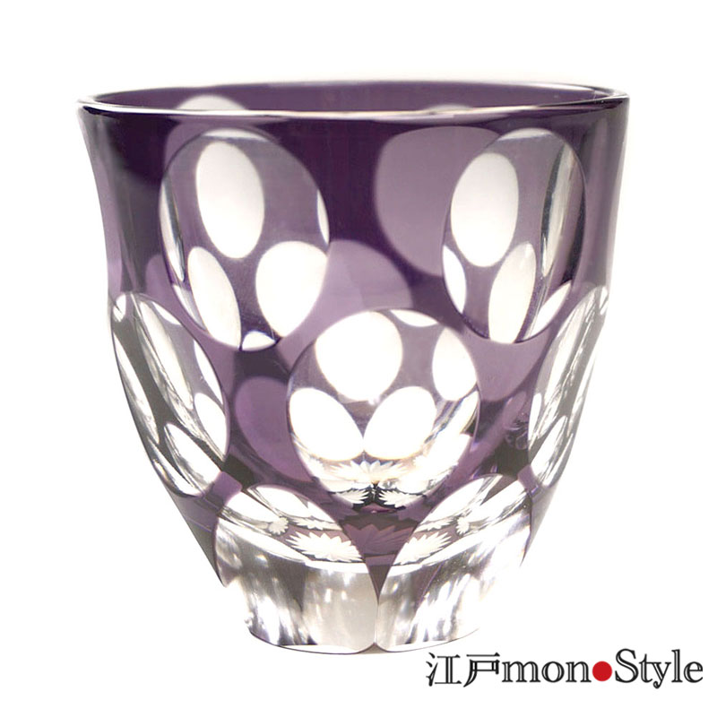 江戸切子ぐい呑み(水玉万華鏡/紫)【名入れ・メッセージ入れ可】 江戸