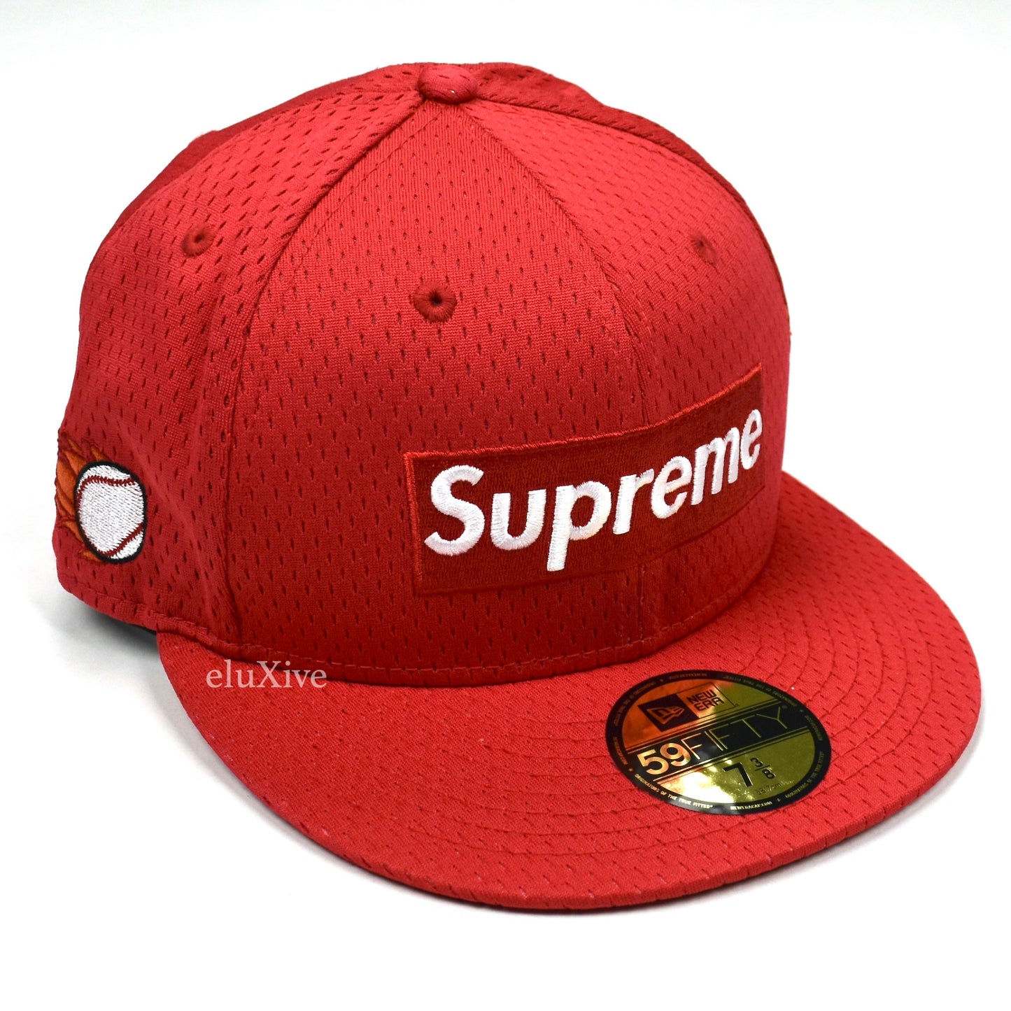 Supreme x New Era - Red Mesh Box Logo Fitted Hat (SS18) – eluXive