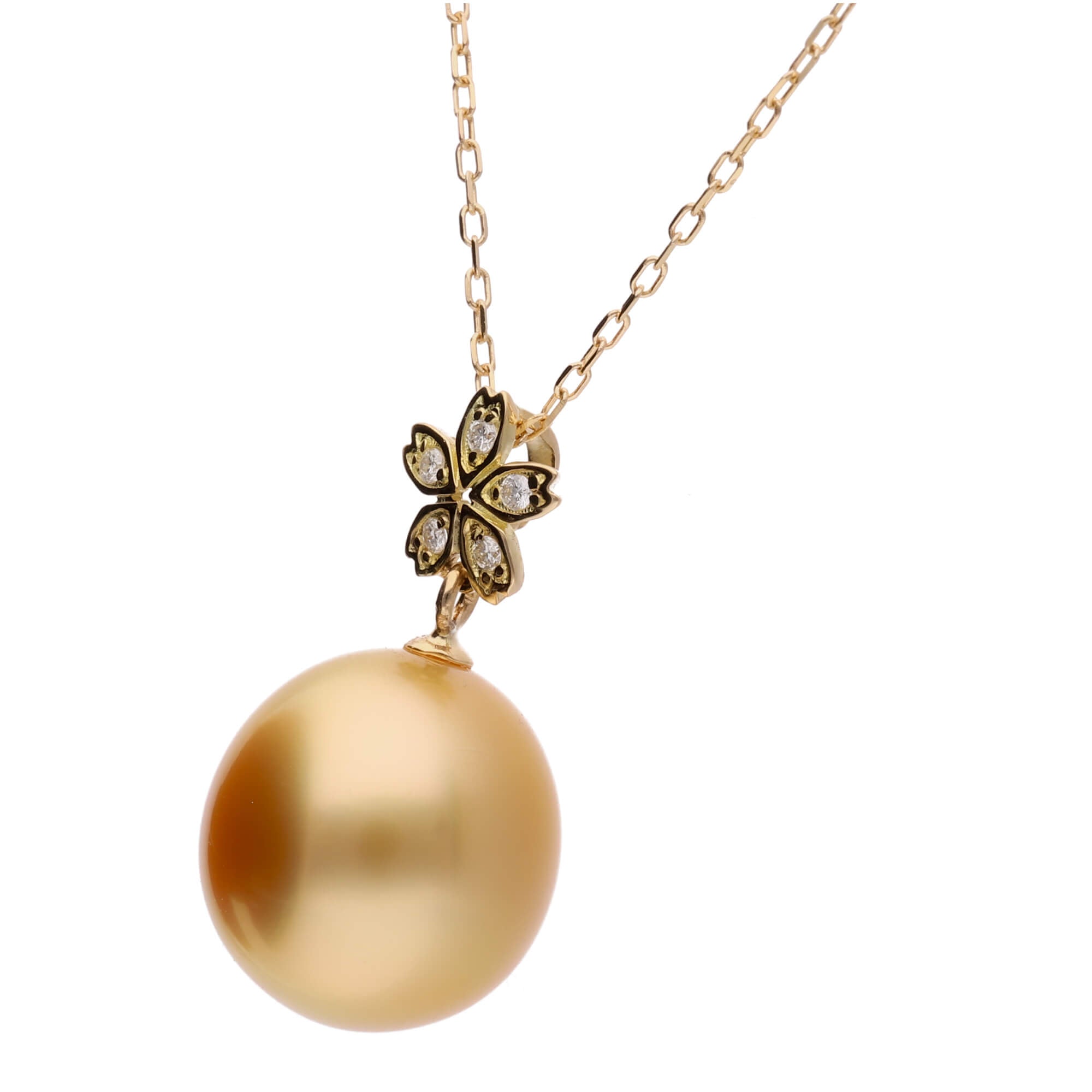 星桜】ゴールデンパール ダイヤモンド イエローゴールド ペンダント