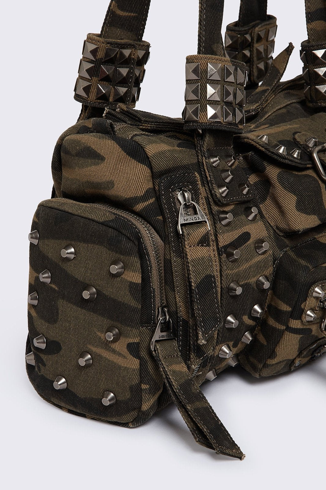 Camo Washed Spikes Multipocket Military Shoulder Bag | Minga